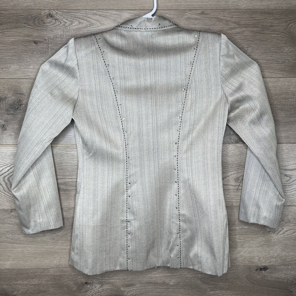 Hobby Horse Woman M Taupe Strip Blk Stitch Sequined 2 Button Western Show Jacket - Picture 8 of 11
